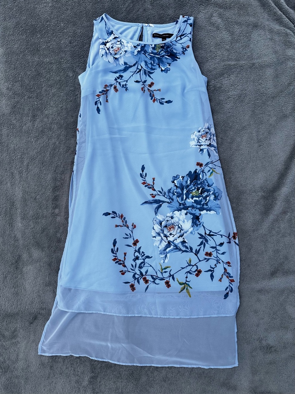White House Black Market Blue Floral High-low Chiffon Overlay Dress - XXS